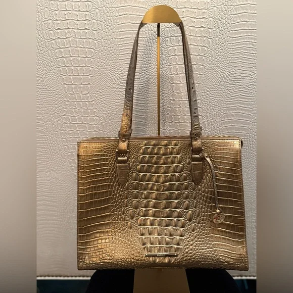 Brahmin Gold Metallic Crocodile Embossed Anywhere Tote - Picture 1 of 16
